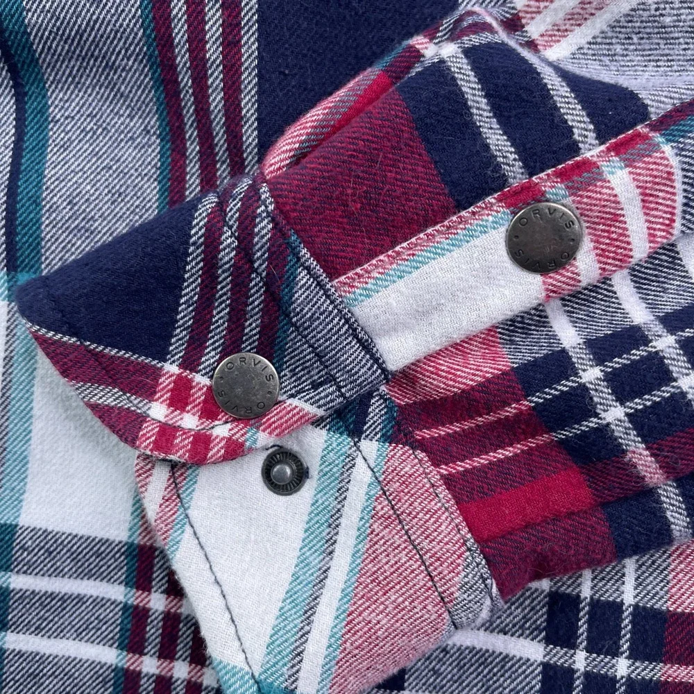 Orvis Shirt Jacket Women Large Red Blue Plaid Fleece Lined Snap Pinnacle Shacket